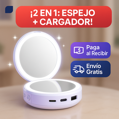 Espejo portátil led blanco powerbank con calentador