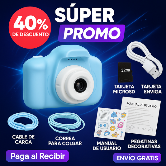 Mini cámara 1280 × 720 con Pantalla 2 Pulgadas Celeste