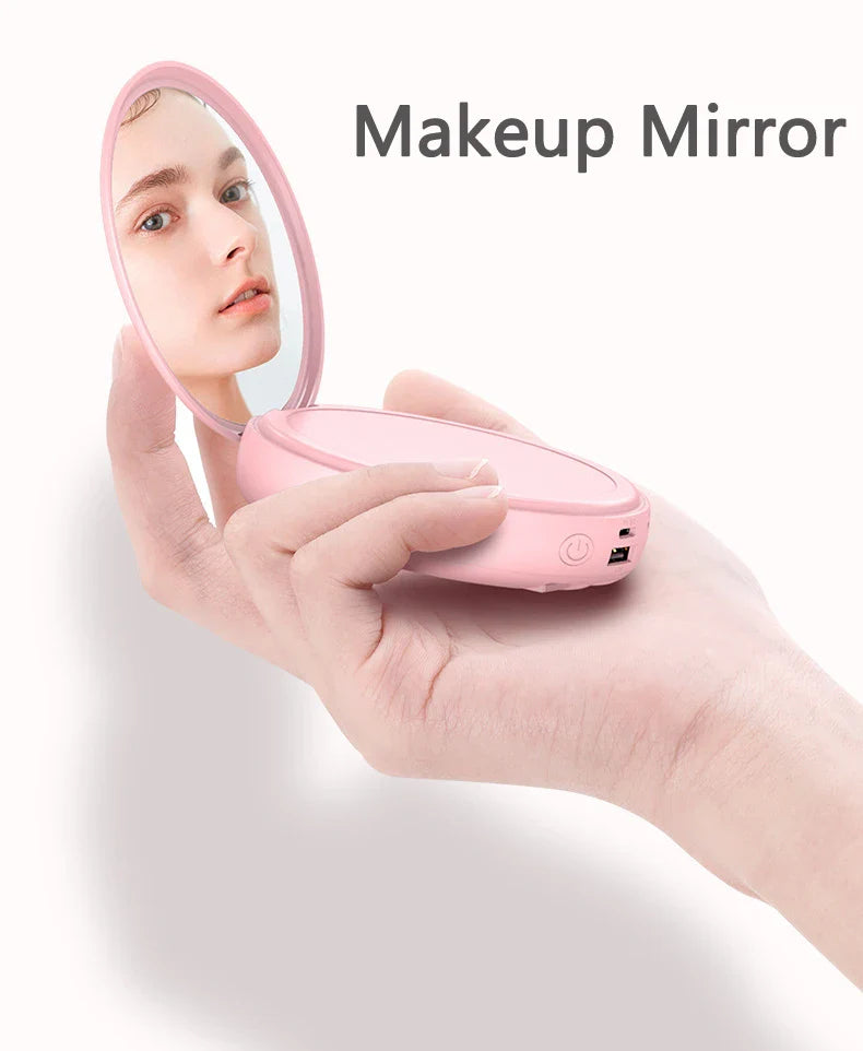 Espejo portátil led blanco powerbank con calentador